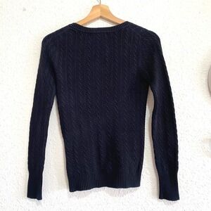 Vintage Old Navy Black Cable Knit Scoop Neck Long Sleeve Sweater XS Y2K